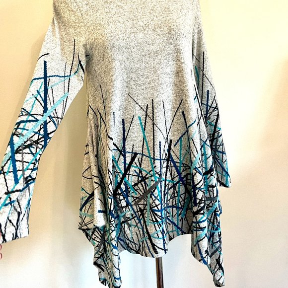 NWT Orange Fashion Village Gray Printed Asymmetric Sweater Tunic - Picture 8 of 11